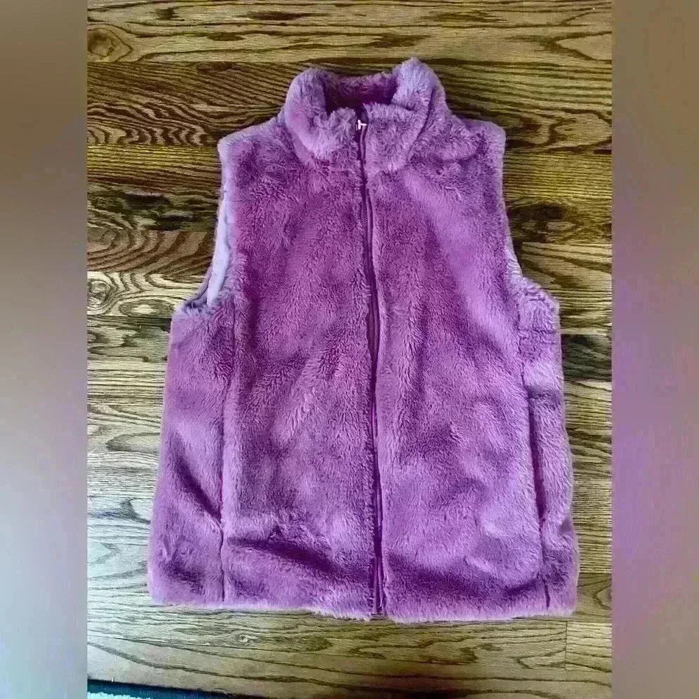 JCREW MERCANTILE - Guava Pink Faux Fur Small Front Zip Vest